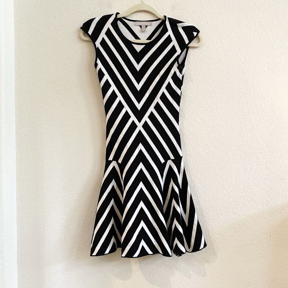 Banana Republic Black And White Chevron Stripe Knit Sleeveless Dress XS Petite - Picture 5 of 9